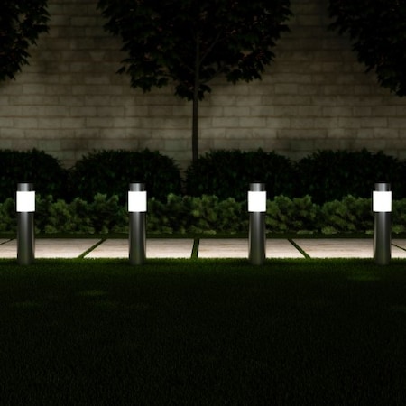 NATURE SPRING Set of 6 Solar Path Bollard Lights, 15" Stainless Steel Outdoor Stake Lighting for Garden, (Silver) 590545MHB